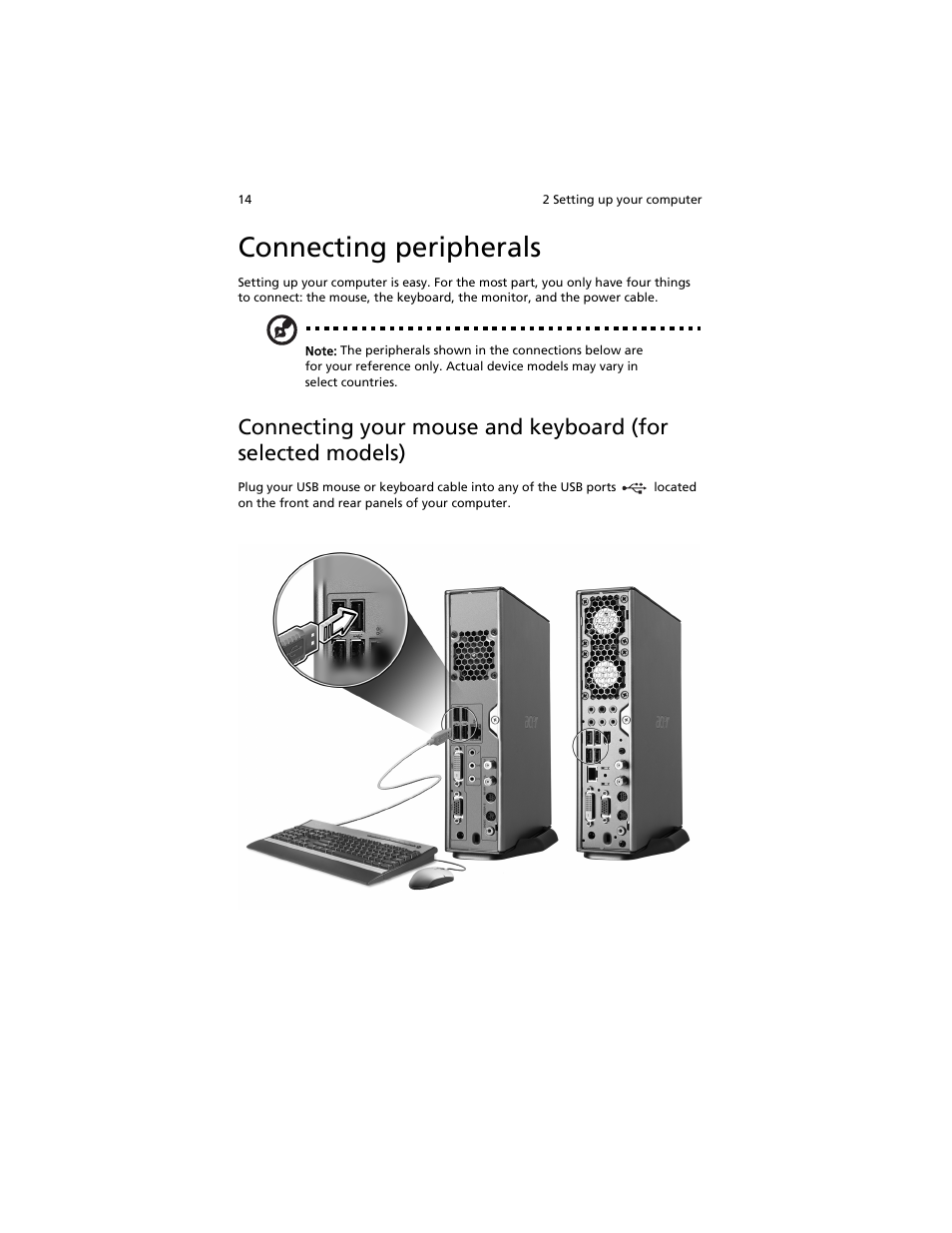 Connecting peripherals, Connecting your mouse and keyboard | Acer Aspire L310 User Manual | Page 24 / 51