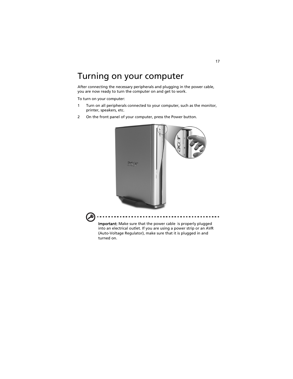 Turning on your computer, Taking care of your ac adapter | Acer Aspire L310 User Manual | Page 27 / 51