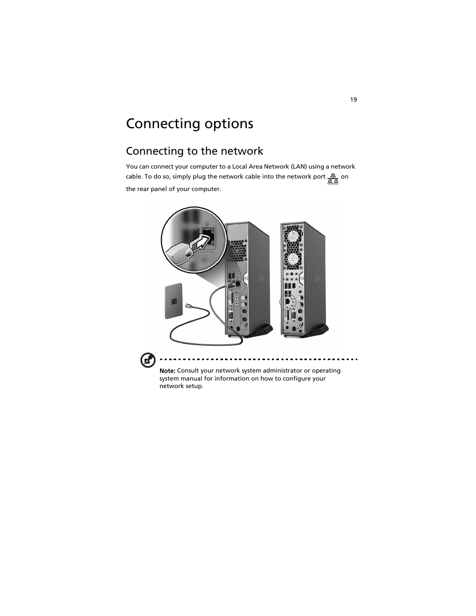 Connecting options, Connecting to the network, Turning off your computer | Acer Aspire L310 User Manual | Page 29 / 51