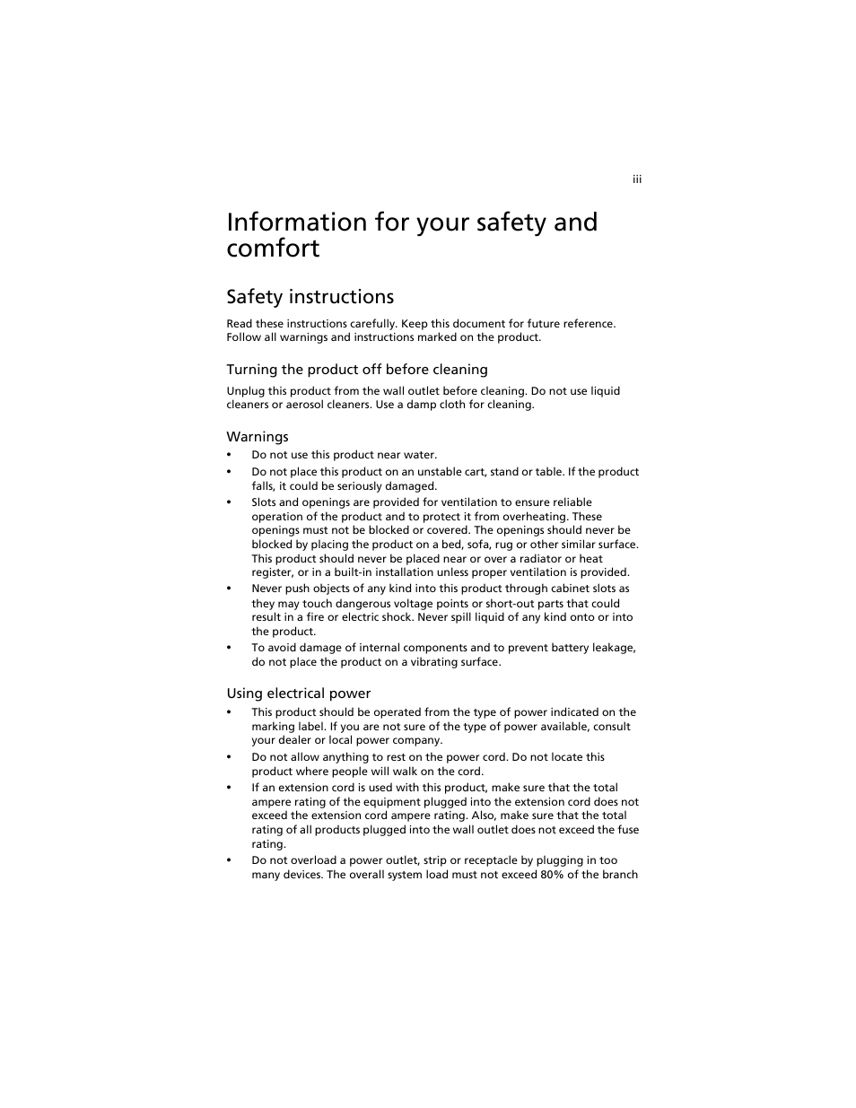 Information for your safety and comfort, Safety instructions | Acer Aspire L310 User Manual | Page 3 / 51