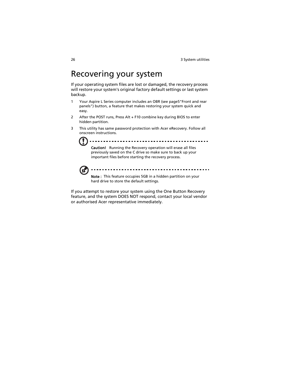 Recovering your system, Dual-display | Acer Aspire L310 User Manual | Page 36 / 51