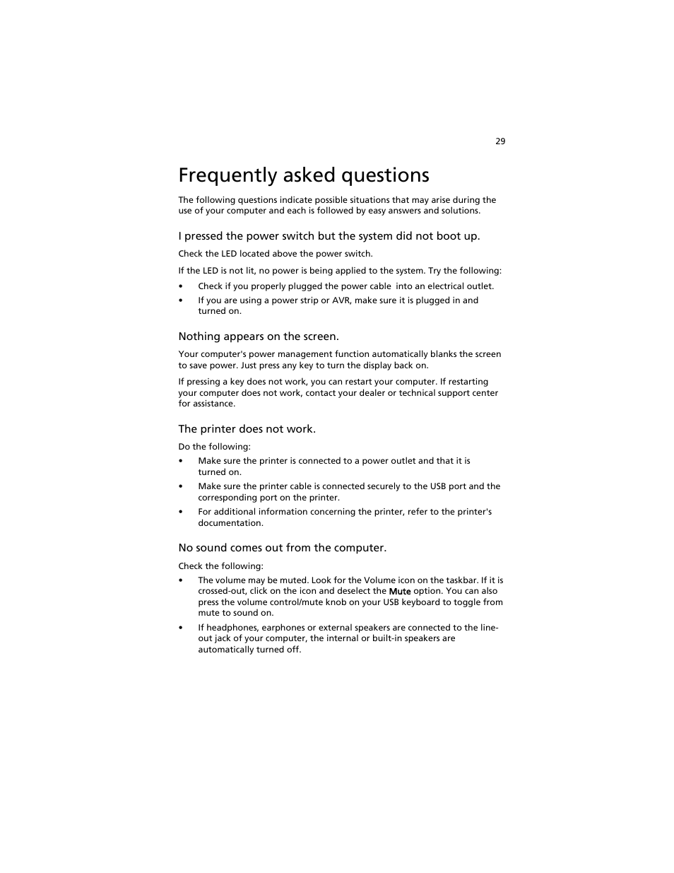Frequently asked questions, 4 frequently asked questions | Acer Aspire L310 User Manual | Page 39 / 51
