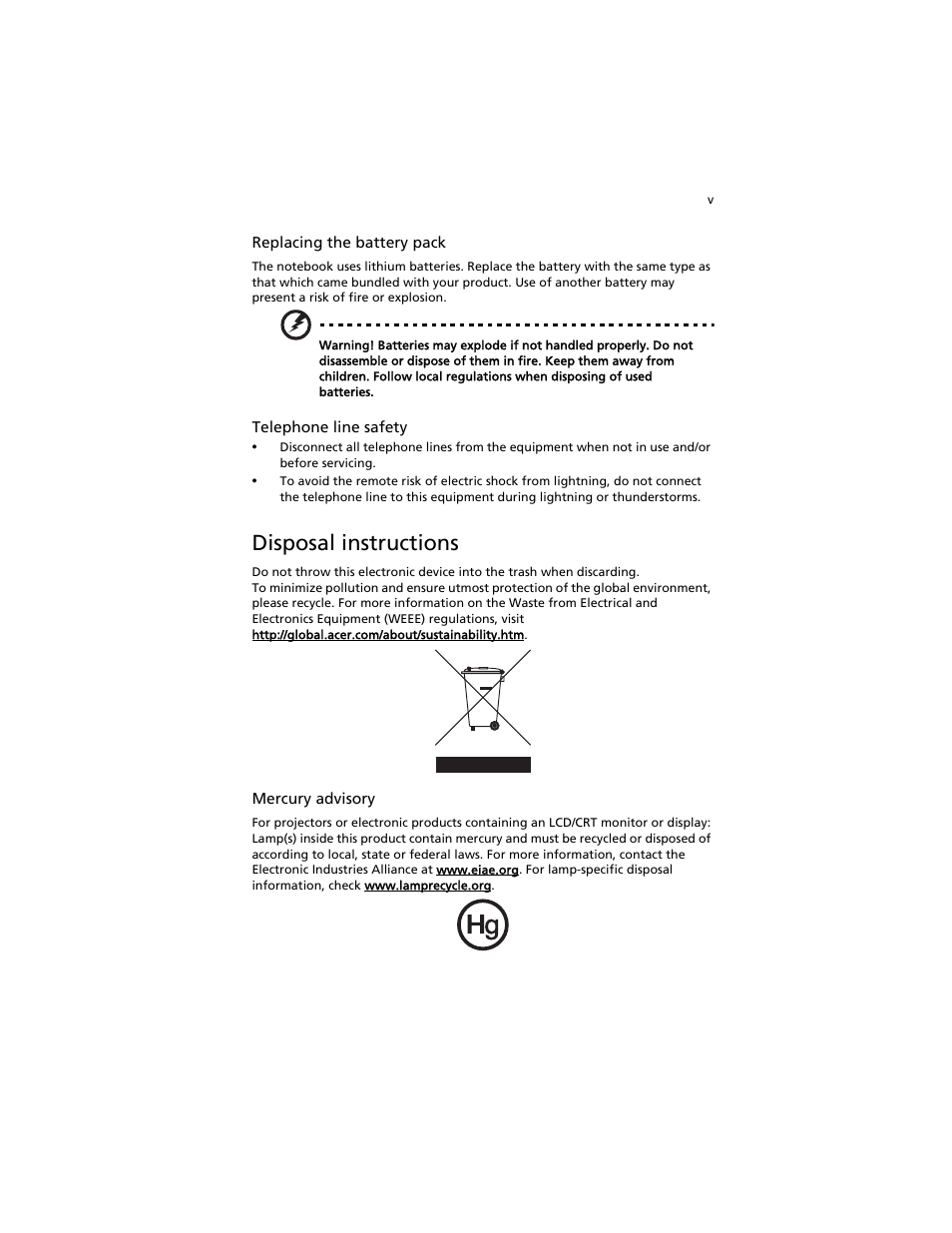 Disposal instructions | Acer Aspire L310 User Manual | Page 5 / 51