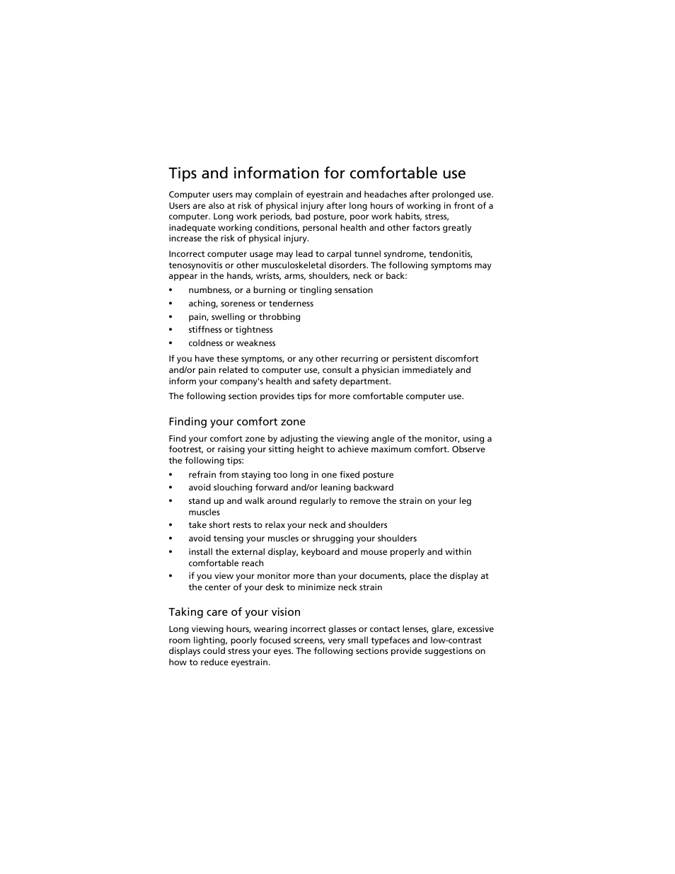 Tips and information for comfortable use | Acer Aspire L310 User Manual | Page 6 / 51