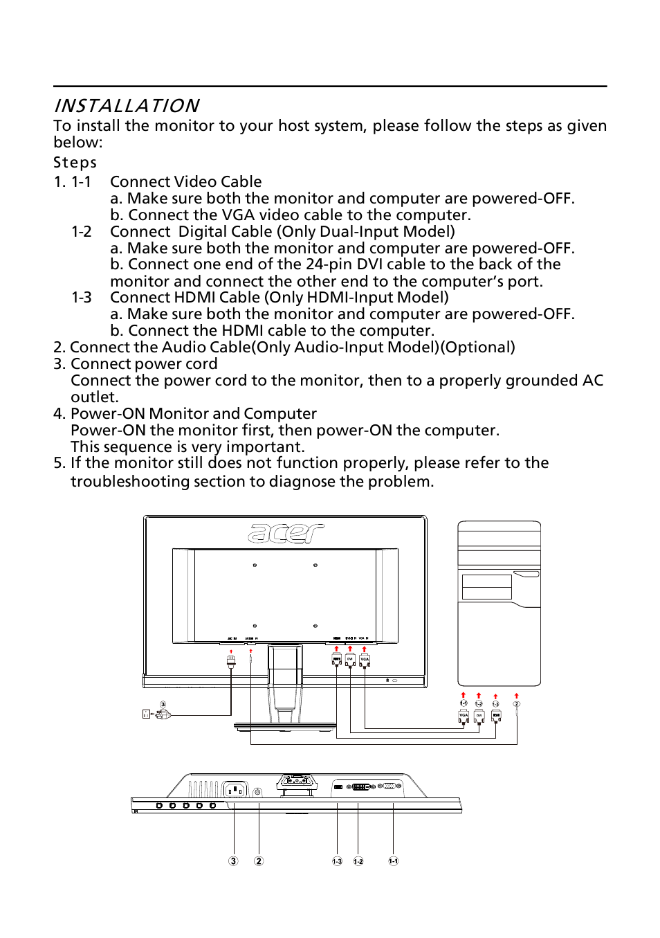 Installation | Acer P237HL User Manual | Page 13 / 23