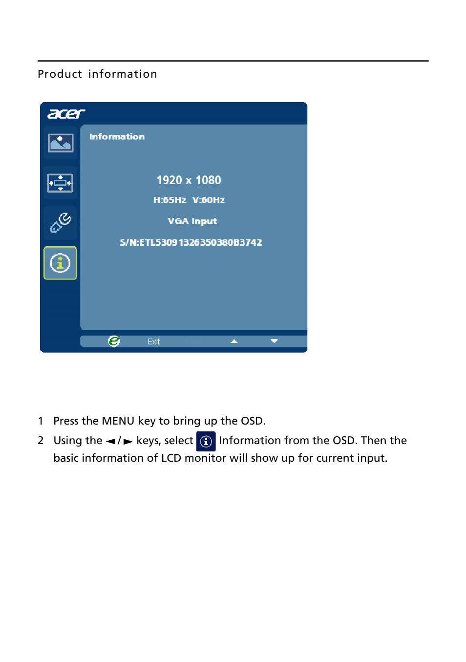 Acer P237HL User Manual | Page 19 / 23