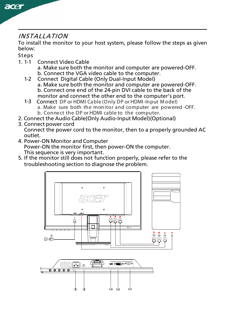 Installation | Acer P216H User Manual | Page 13 / 23