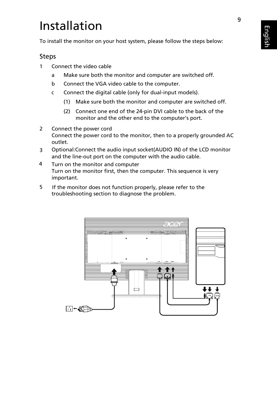 Installation | Acer K222HQL User Manual | Page 19 / 27