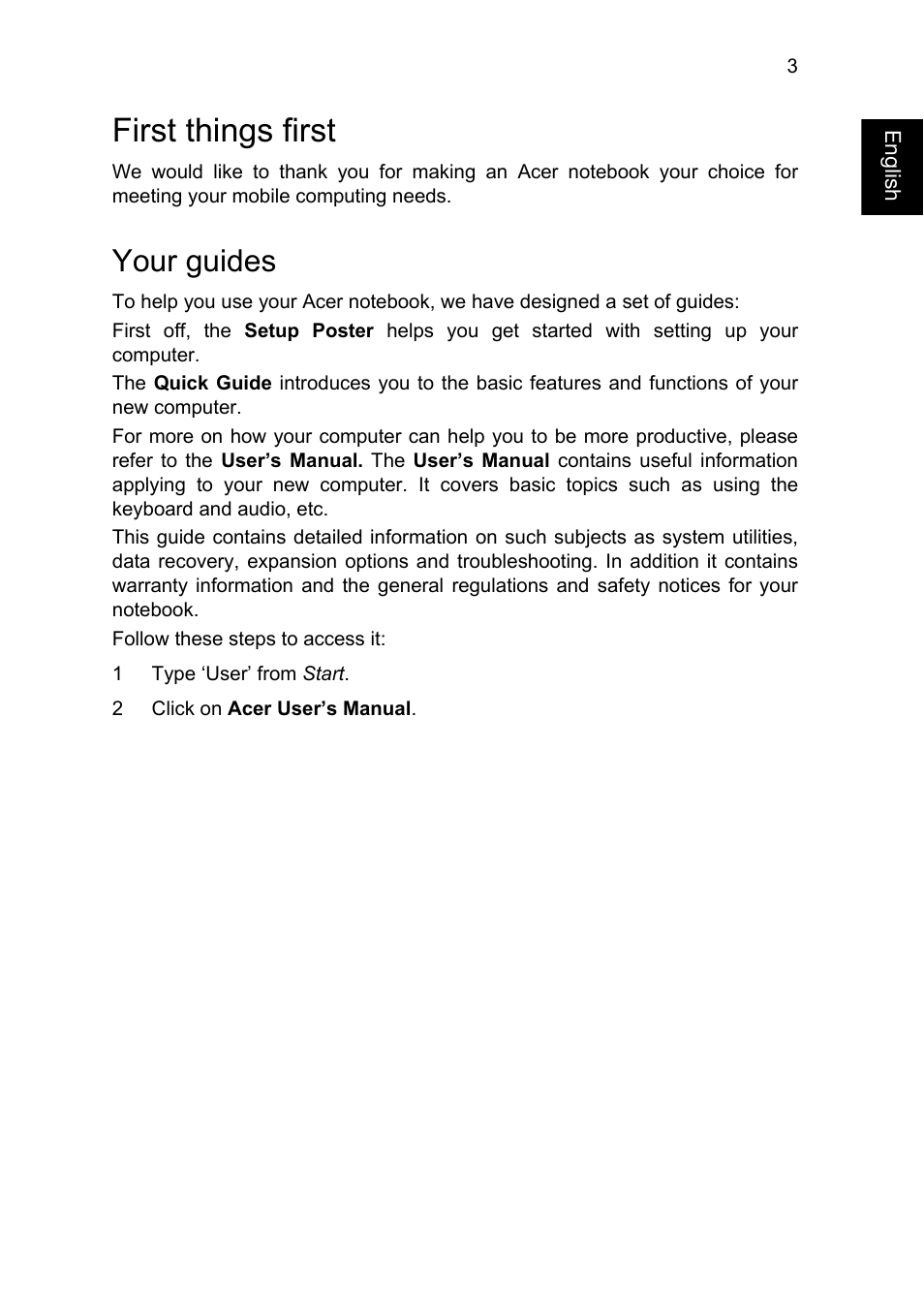 First things first, Your guides | Acer W701 User Manual | Page 3 / 17