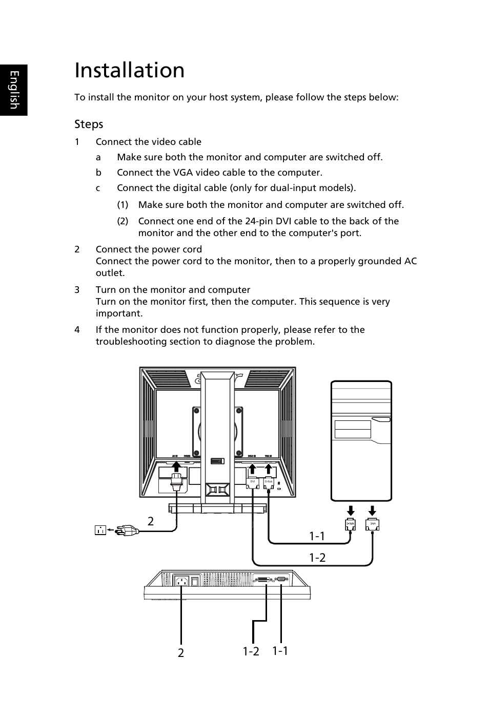 Installation | Acer B193L User Manual | Page 22 / 29