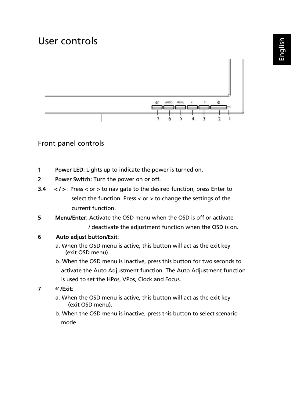 User controls | Acer B193L User Manual | Page 23 / 29