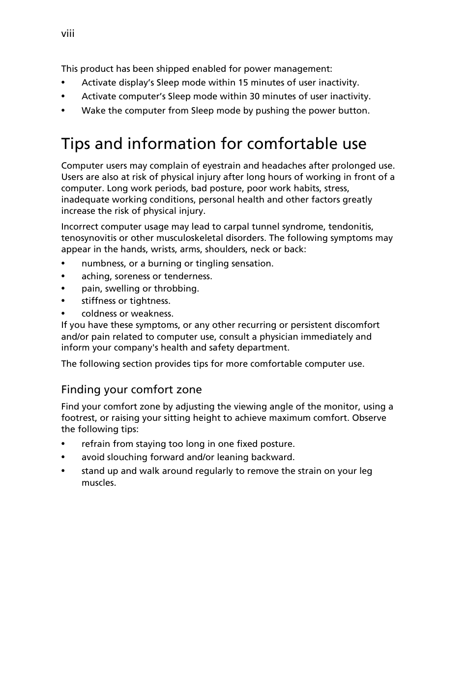Tips and information for comfortable use | Acer B193L User Manual | Page 8 / 29