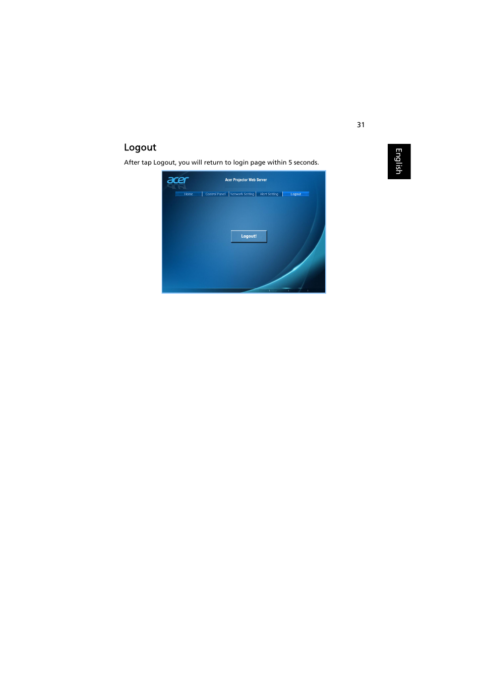 Logout | Acer S1370WHn User Manual | Page 41 / 64