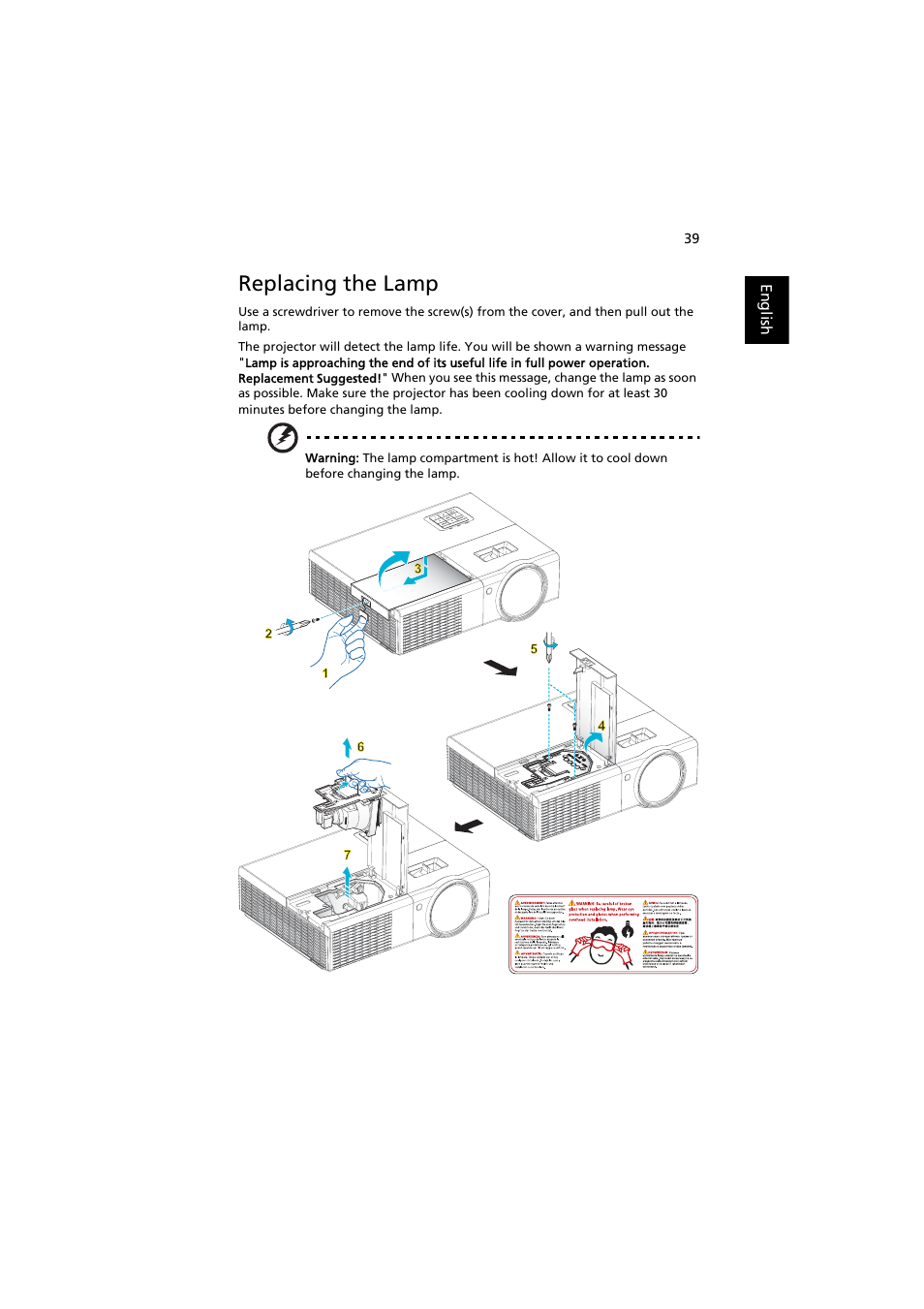 Replacing the lamp | Acer S1370WHn User Manual | Page 49 / 64