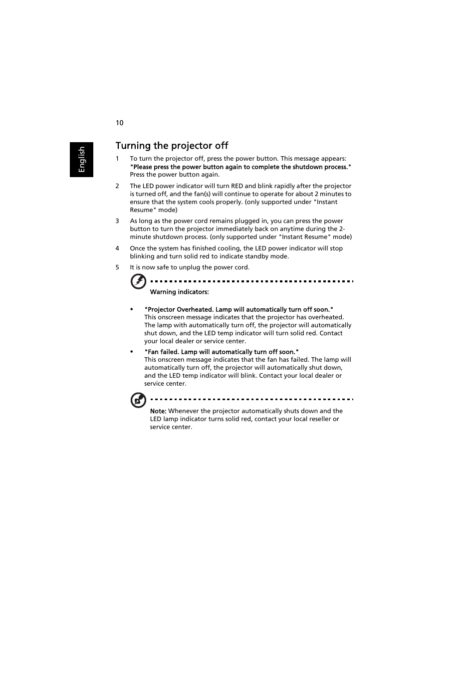 Turning the projector off | Acer H7532BD User Manual | Page 20 / 58