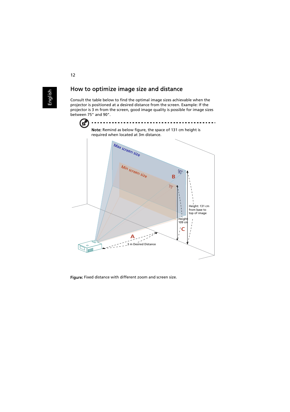 How to optimize image size and distance | Acer H7532BD User Manual | Page 22 / 58