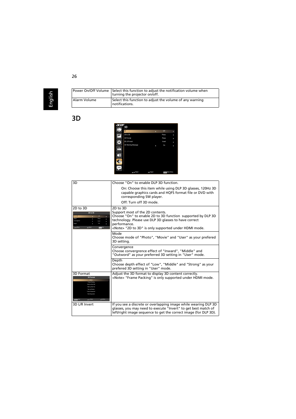 En gl ish | Acer H7532BD User Manual | Page 36 / 58