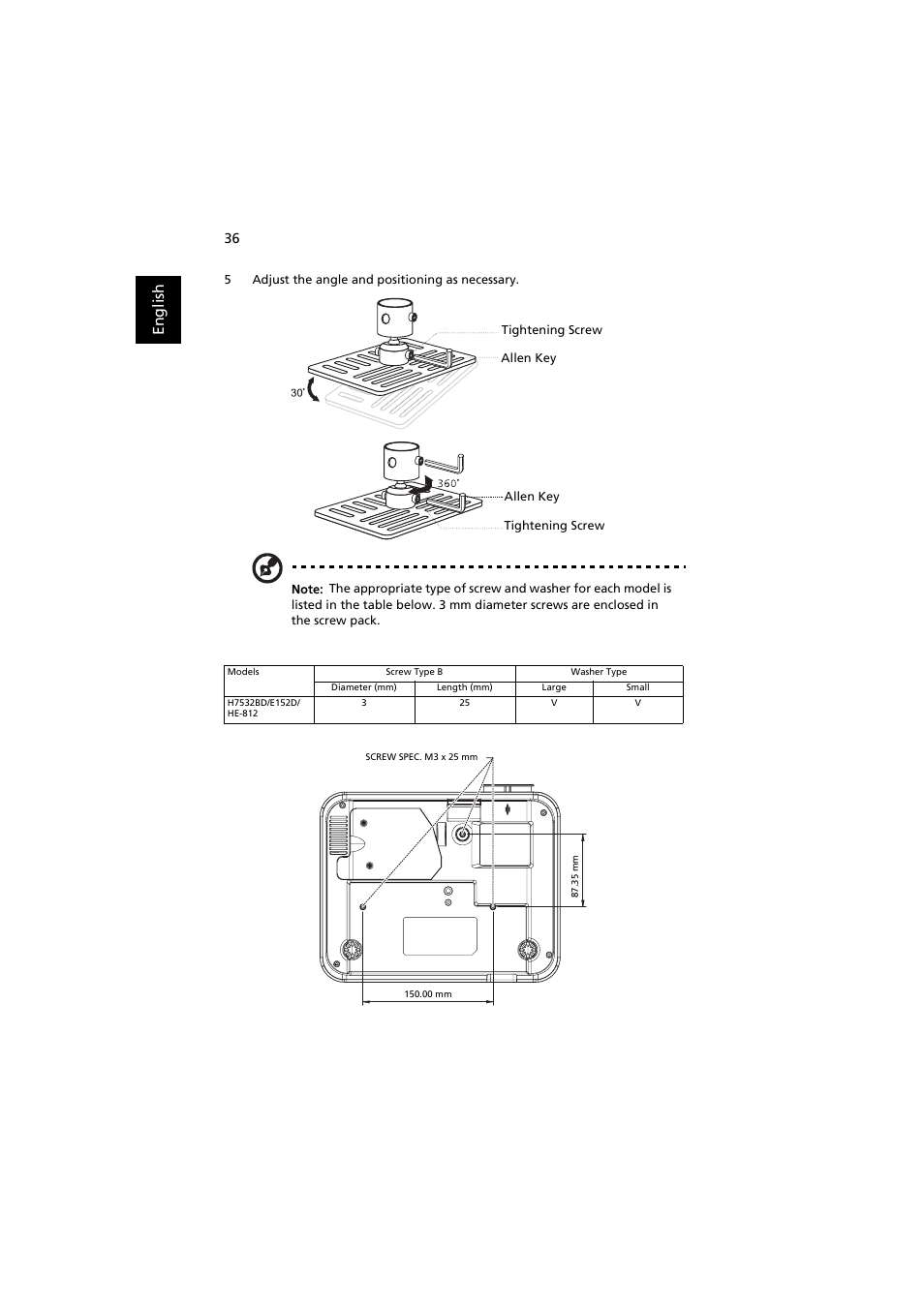 En gl ish | Acer H7532BD User Manual | Page 46 / 58