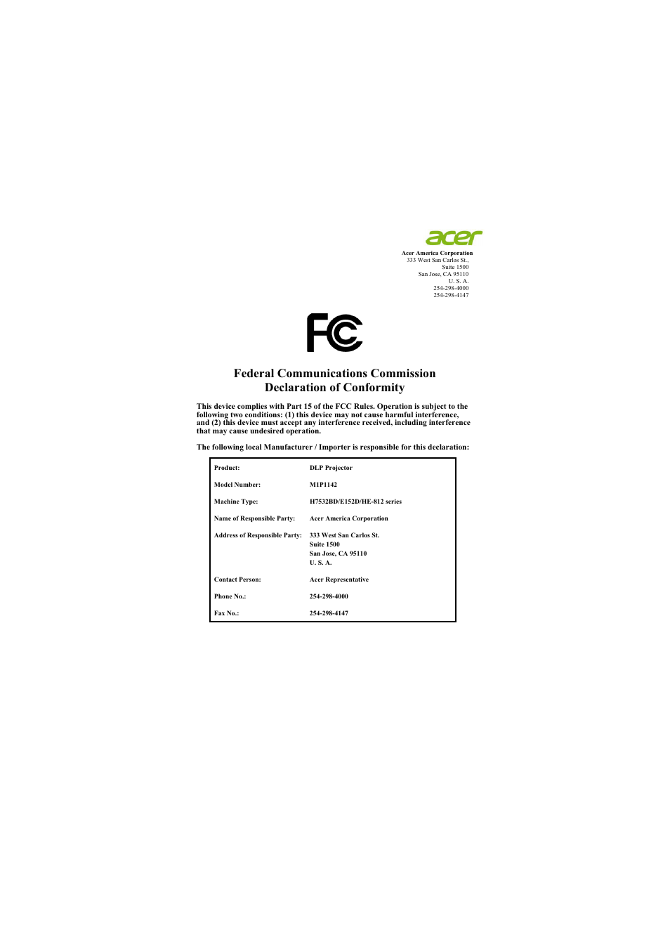 Acer H7532BD User Manual | Page 58 / 58