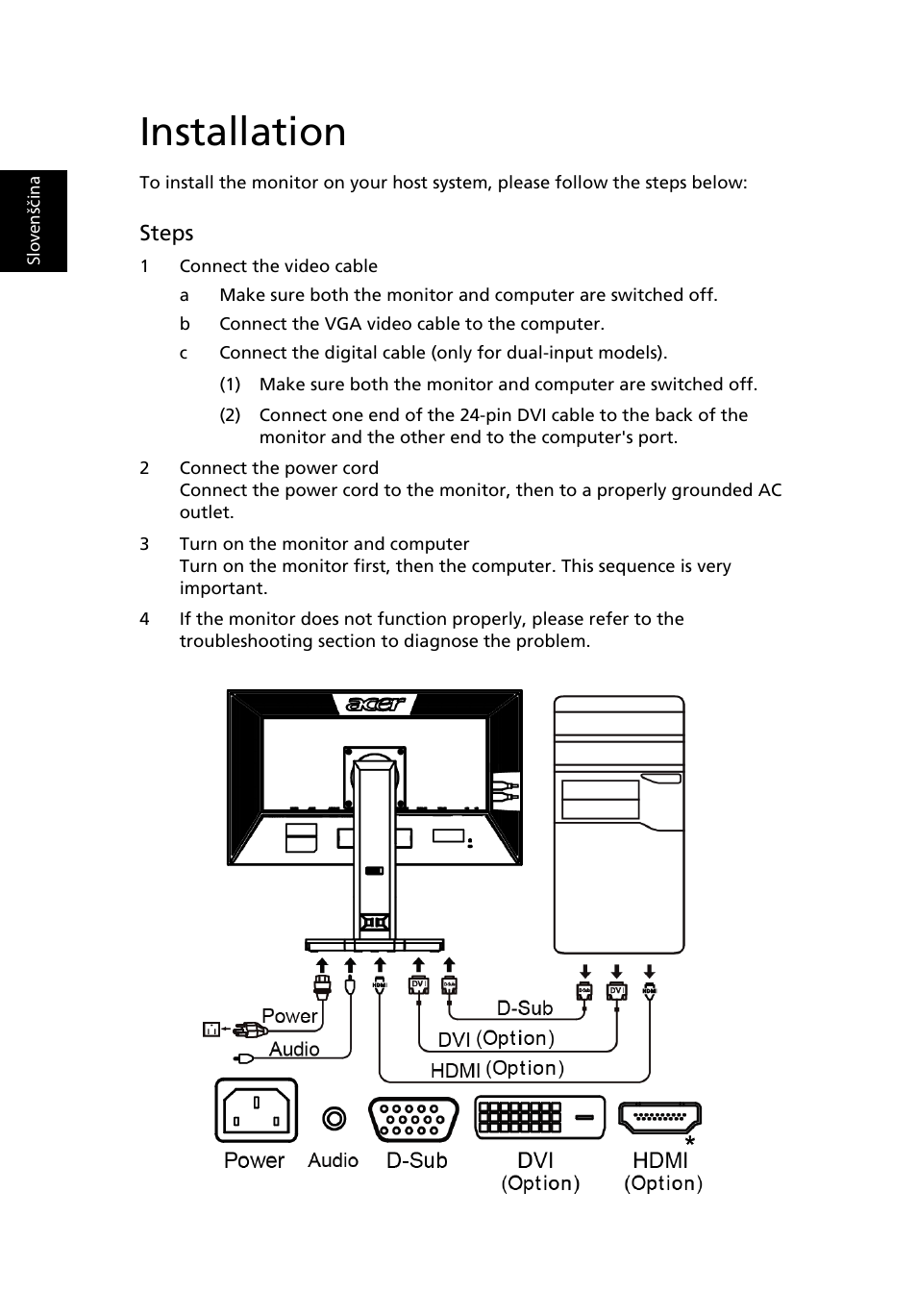 Installation | Acer B243H User Manual | Page 23 / 30
