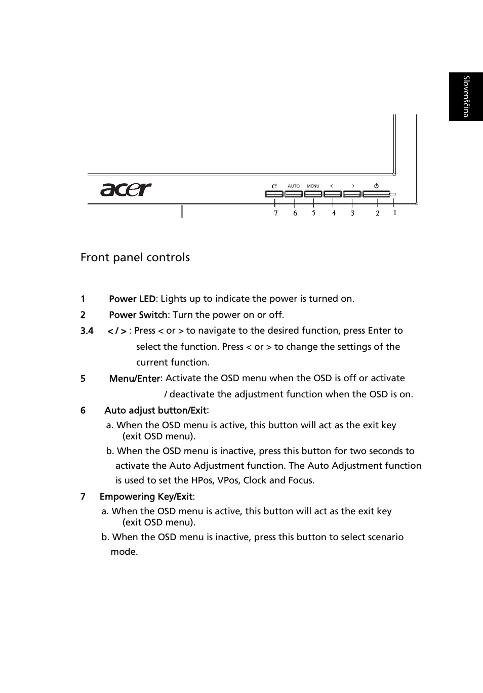 User controls | Acer B243H User Manual | Page 24 / 30