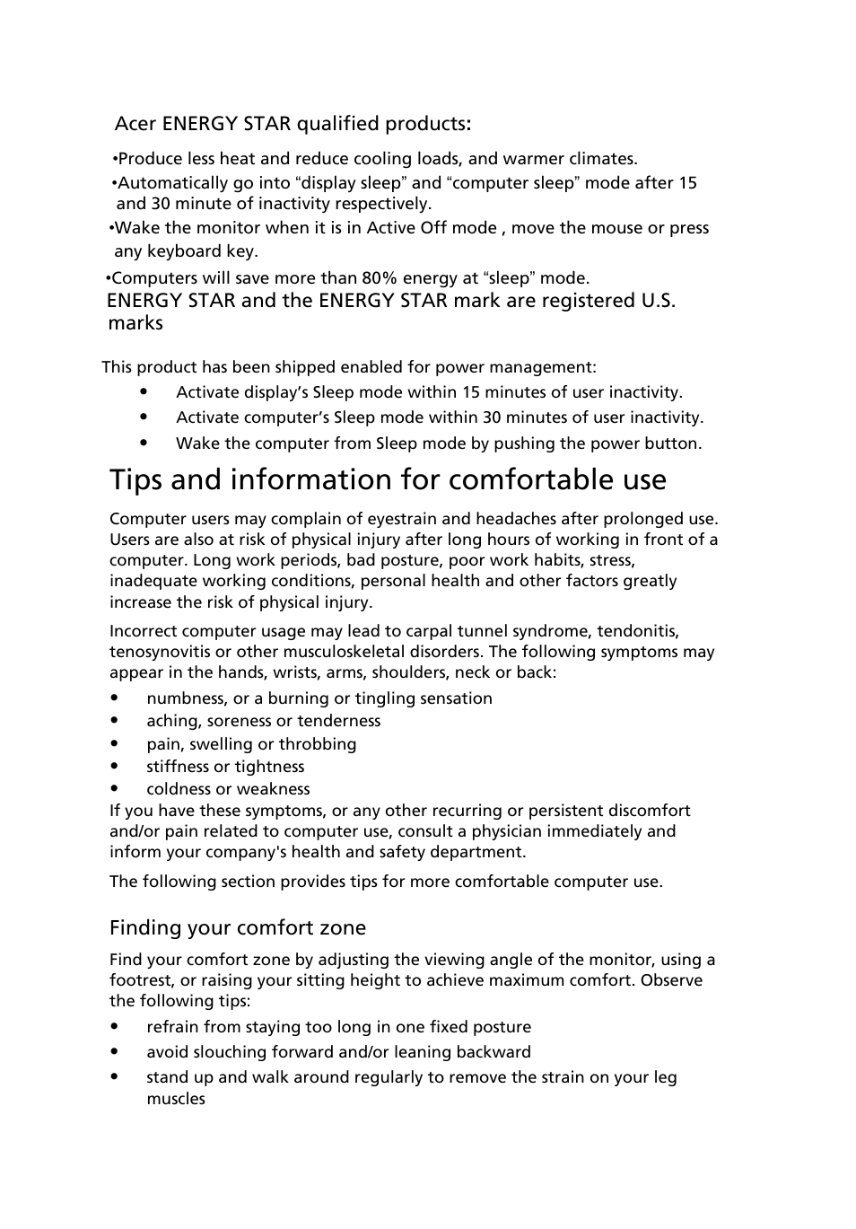 Tips and information for comfortable use | Acer B243H User Manual | Page 8 / 30