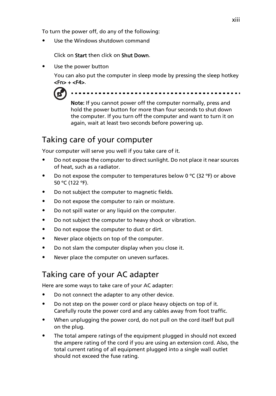 Taking care of your computer, Taking care of your ac adapter | Acer TravelMate 5720 User Manual | Page 13 / 96