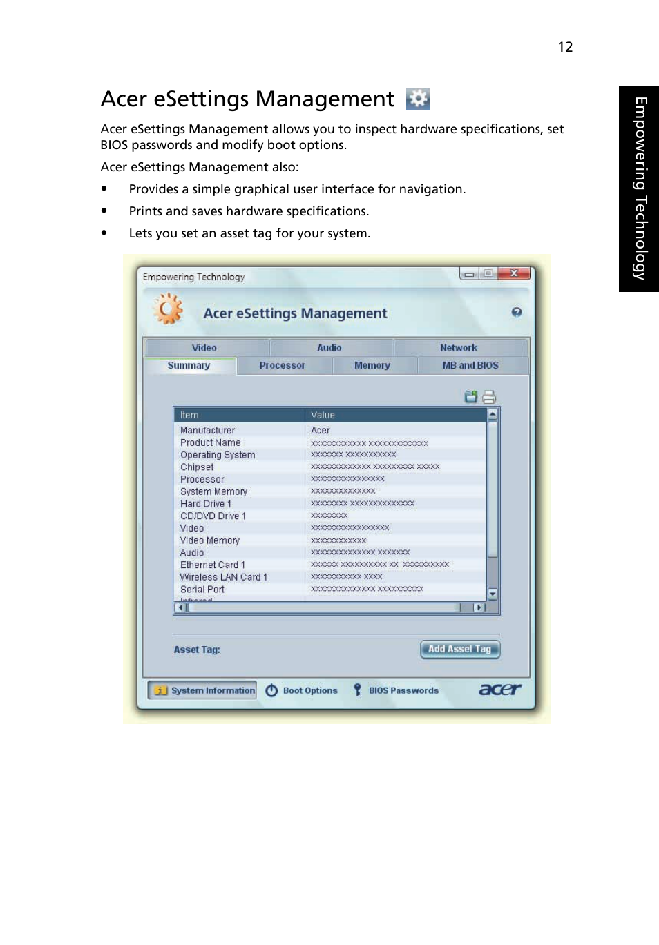 Acer esettings management | Acer TravelMate 5720 User Manual | Page 29 / 96