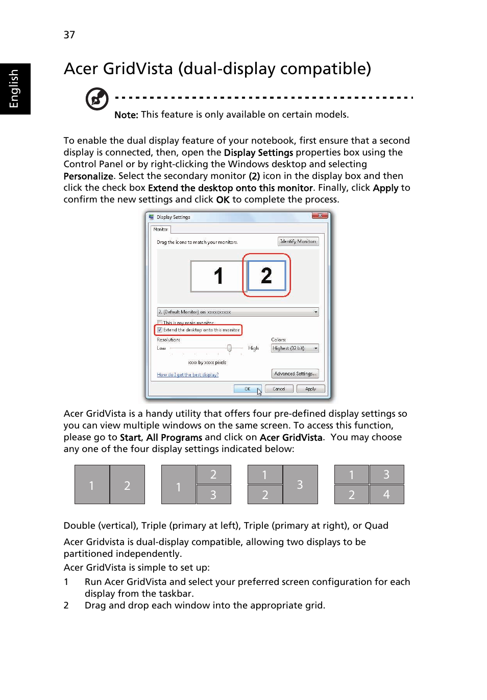 Acer gridvista (dual-display compatible) | Acer TravelMate 5720 User Manual | Page 54 / 96