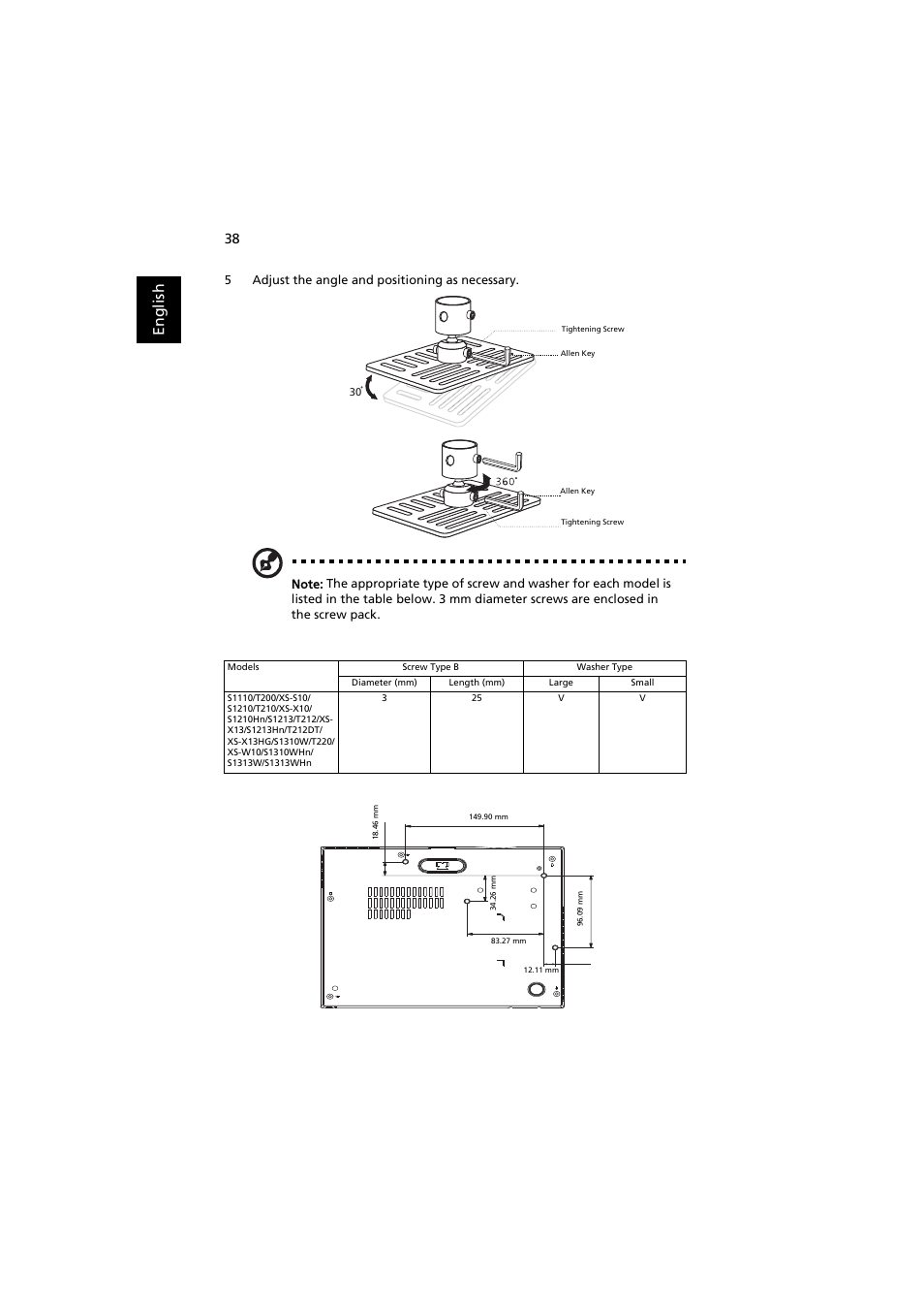 En gl ish | Acer XS-X10 User Manual | Page 50 / 62