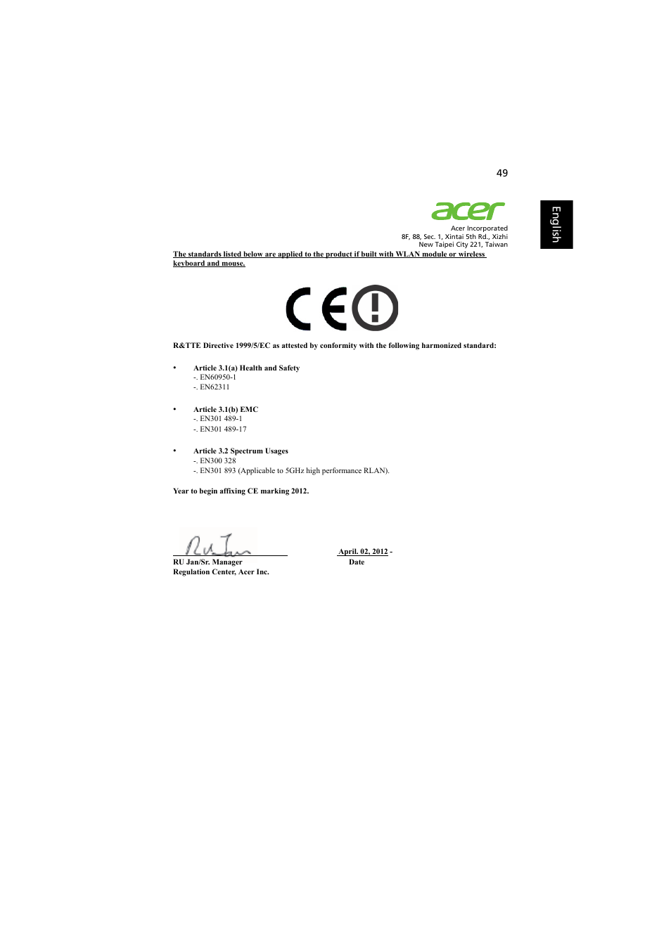 Acer XS-X10 User Manual | Page 61 / 62