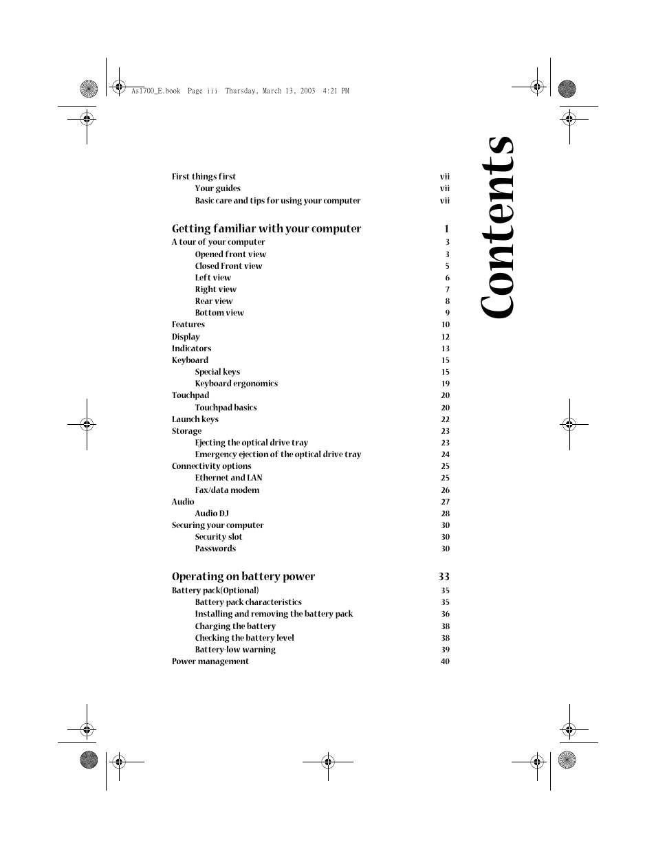 Acer Aspire 1700 User Manual | Page 3 / 102