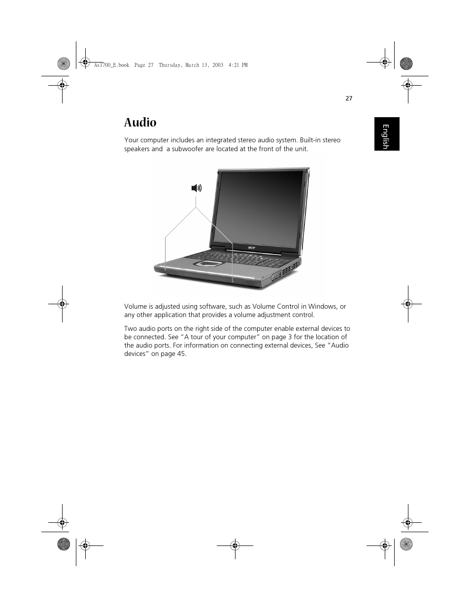 Audio | Acer Aspire 1700 User Manual | Page 37 / 102