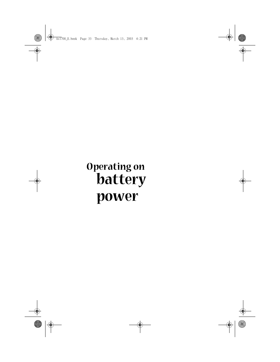 Operating on battery power, Battery power | Acer Aspire 1700 User Manual | Page 43 / 102