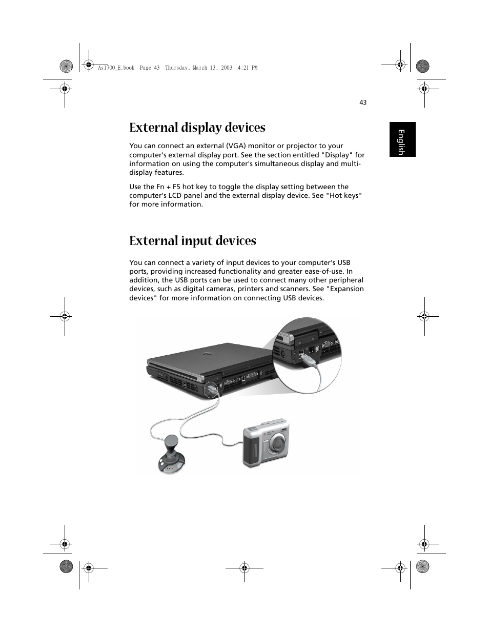 External display devices, External input devices | Acer Aspire 1700 User Manual | Page 53 / 102