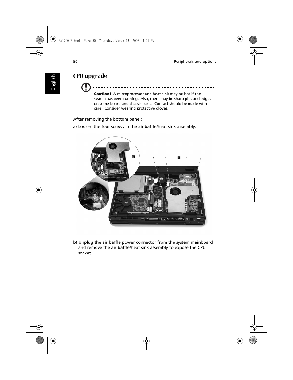 Cpu upgrade | Acer Aspire 1700 User Manual | Page 60 / 102