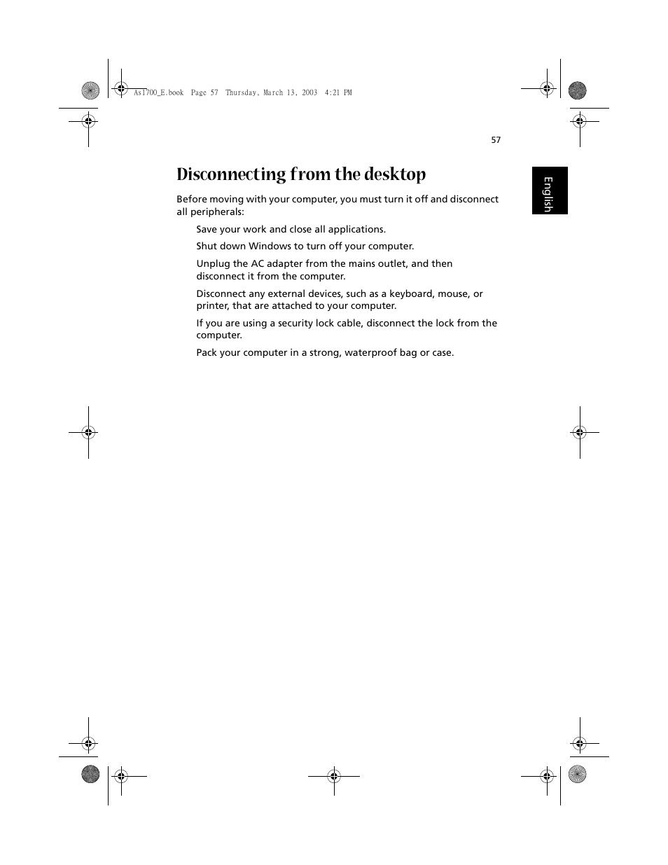 Disconnecting from the desktop | Acer Aspire 1700 User Manual | Page 67 / 102