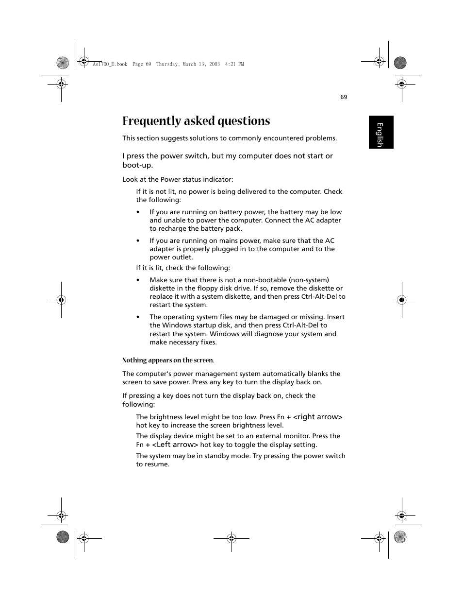 Frequently asked questions | Acer Aspire 1700 User Manual | Page 79 / 102