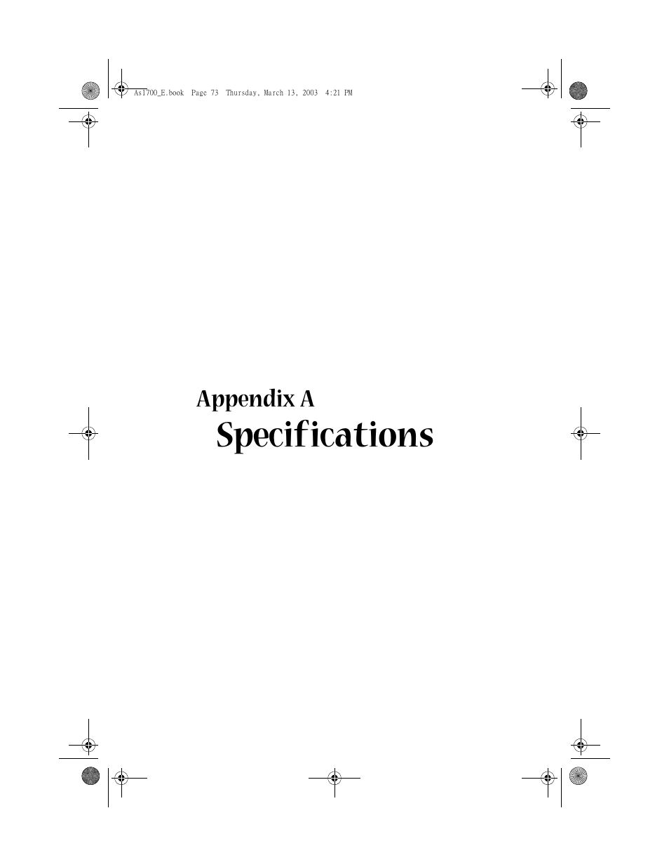 Appendix a specifications, Specifications | Acer Aspire 1700 User Manual | Page 83 / 102