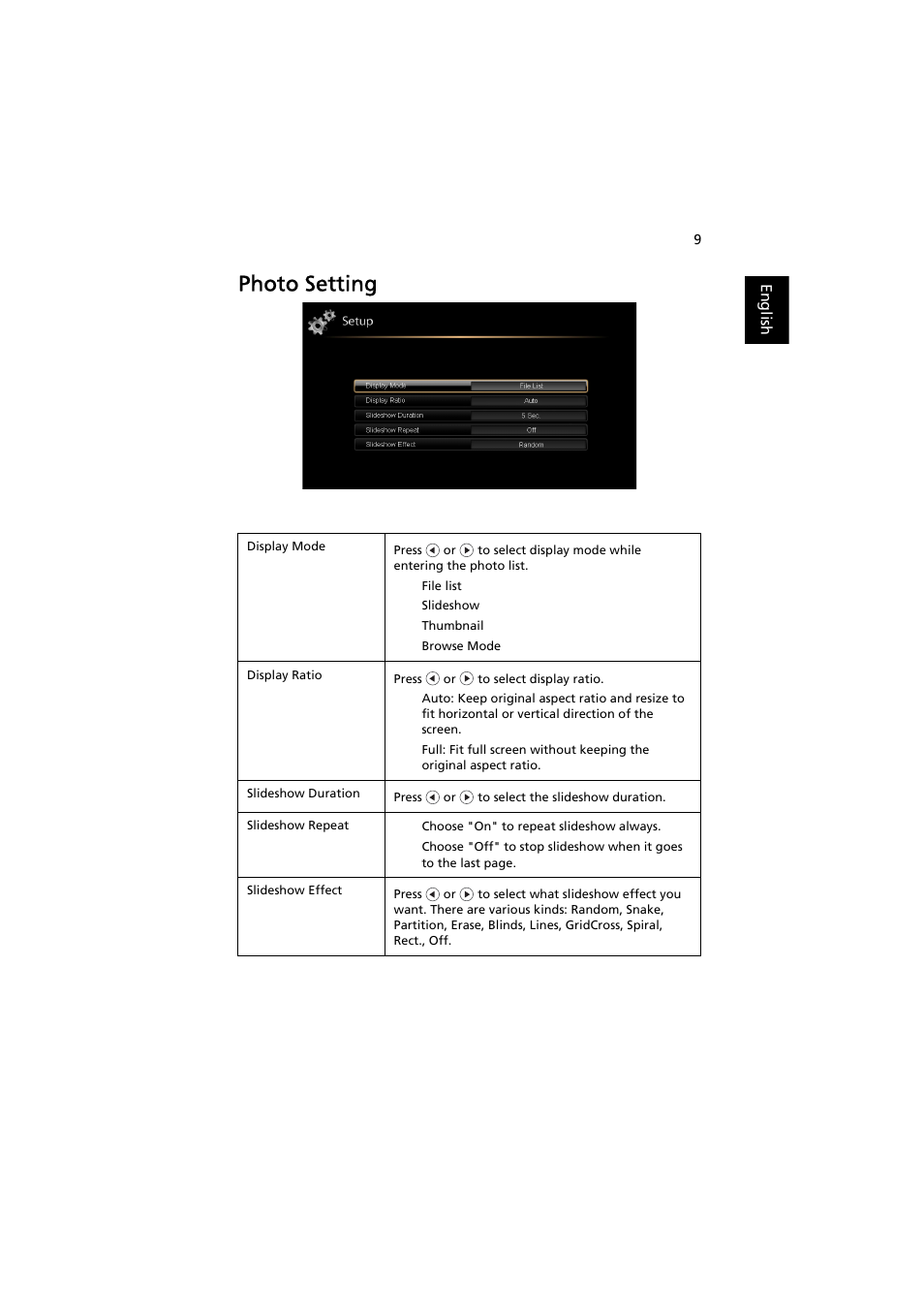 Photo setting | Acer K330 User Manual | Page 11 / 27