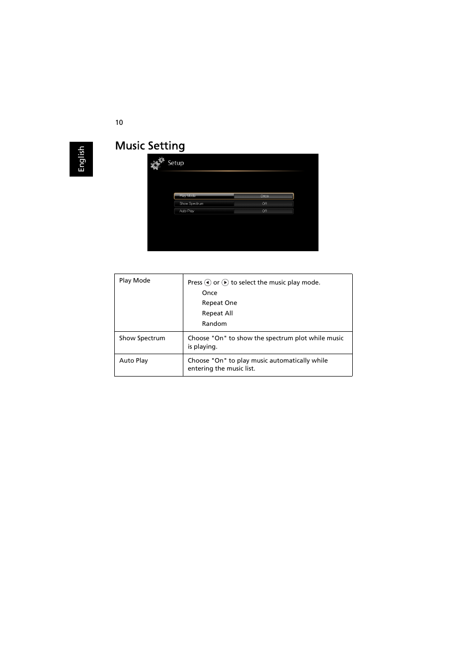 Music setting | Acer K330 User Manual | Page 12 / 27