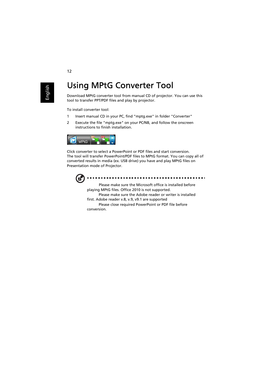 Using mptg converter tool | Acer K330 User Manual | Page 14 / 27