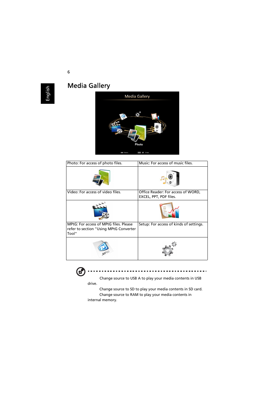 Media gallery | Acer K330 User Manual | Page 8 / 27