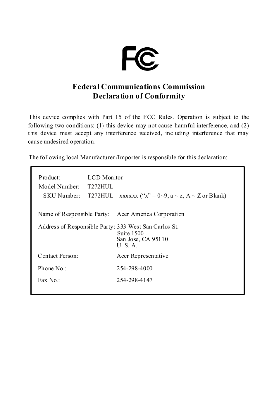 Acer T272HUL User Manual | Page 22 / 24