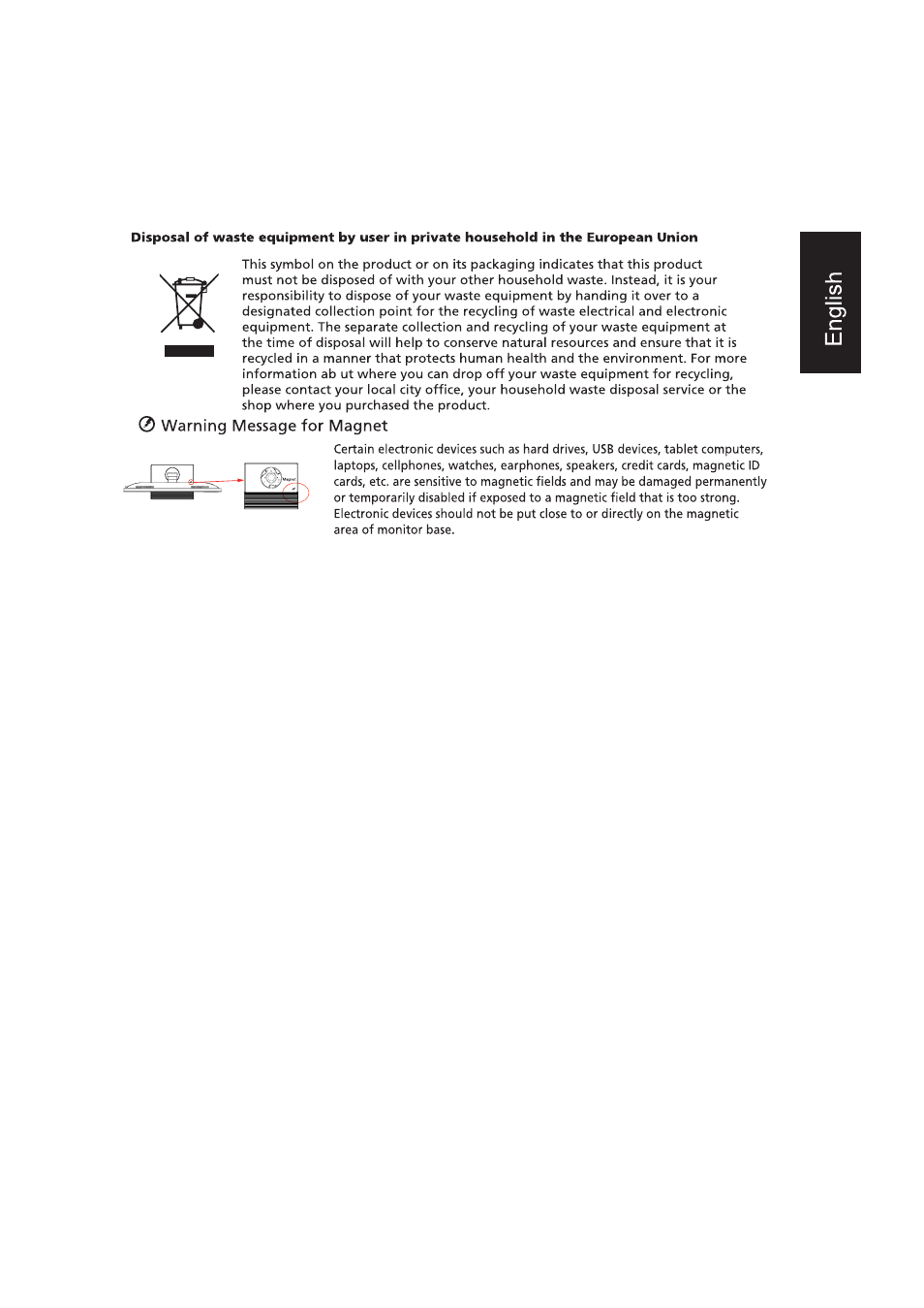0 warning message for magnet | Acer B296CL User Manual | Page 4 / 5