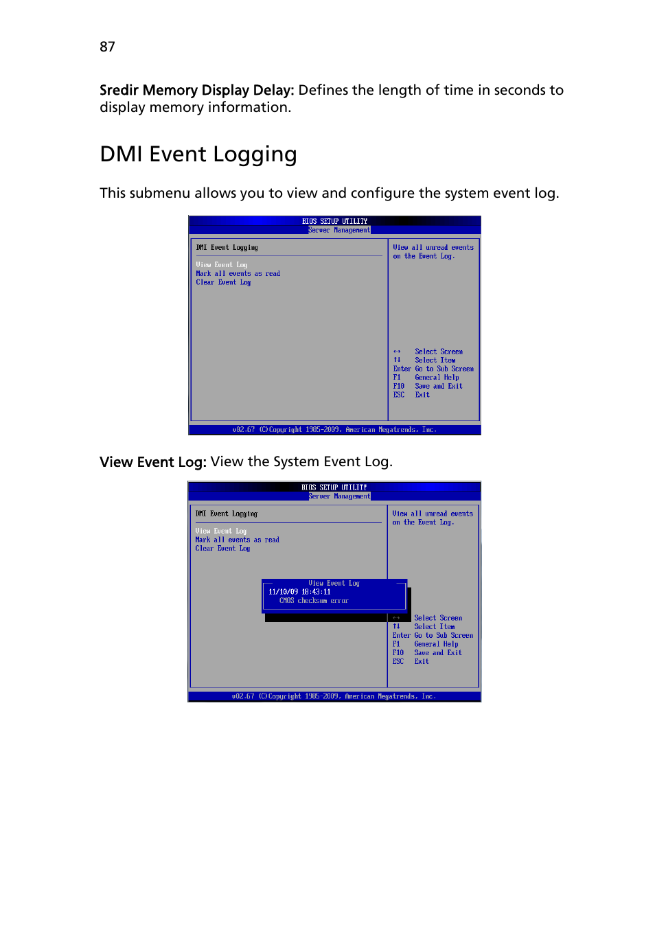 Dmi event logging | Acer AR180 F1 User Manual | Page 105 / 178