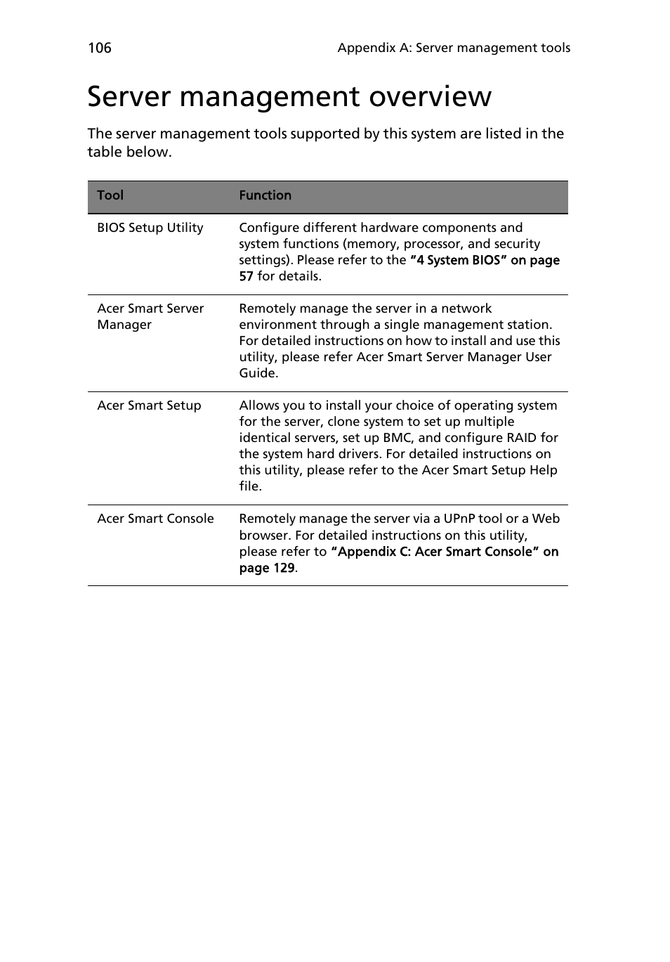 Server management overview | Acer AR180 F1 User Manual | Page 124 / 178