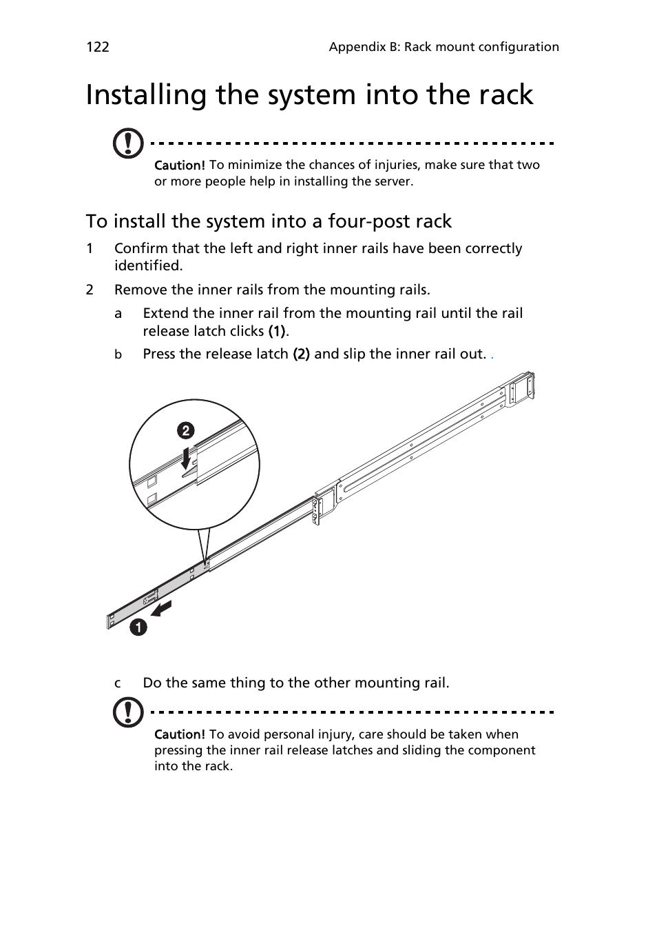 Installing the system into the rack | Acer AR180 F1 User Manual | Page 140 / 178