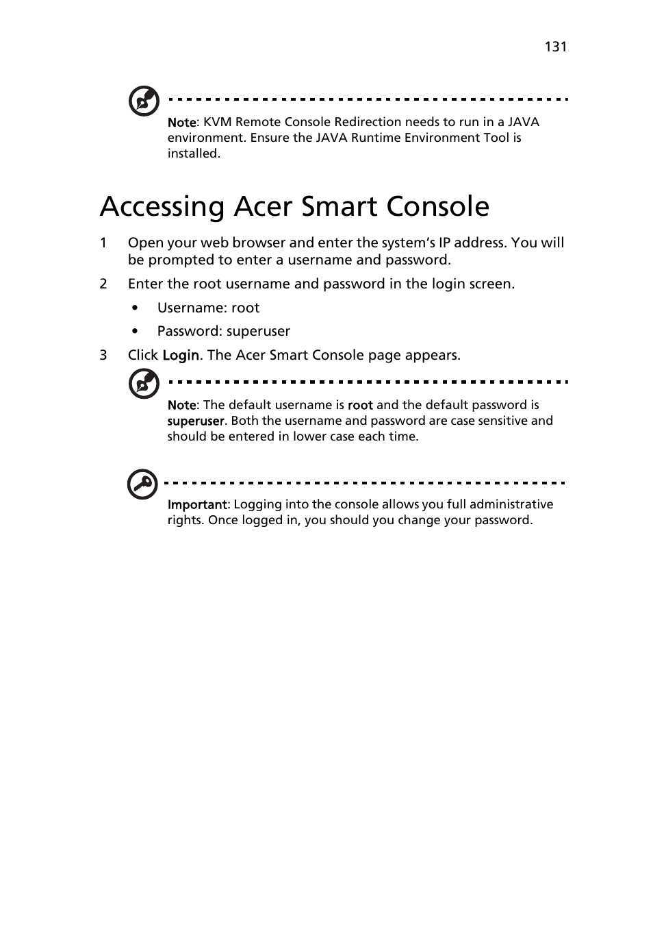 Accessing acer smart console | Acer AR180 F1 User Manual | Page 149 / 178