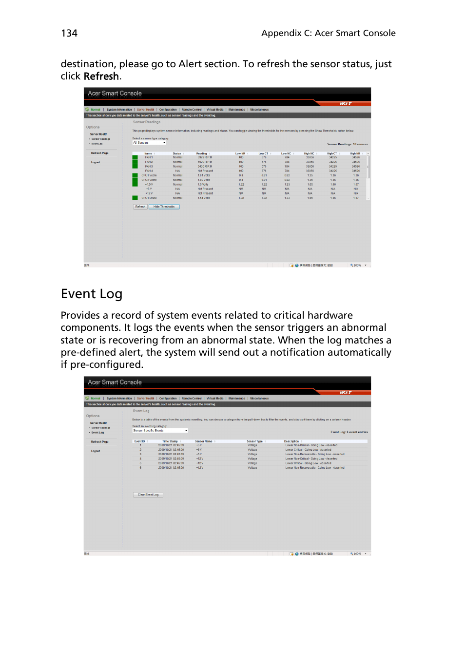 Event log | Acer AR180 F1 User Manual | Page 152 / 178